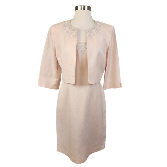 Jessica Howard Womens Vintage 2 Piece Linen Dress & Jacket Size 8P Blush Pink - Picture 1 of 16